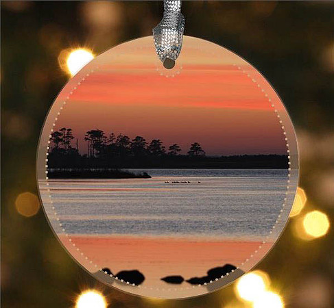 Salmon Blues ~ Image on both sides of Metal Ornament complete w red ribbon & sash
