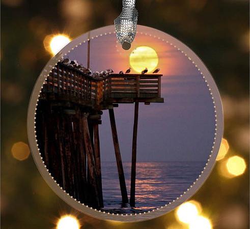 Full Moon Rising ~ Image on both sides of Metal Ornament complete w red ribbon & sash
