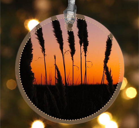 Warm Glow ~ Image on both sides of Metal Ornament complete w red ribbon & sash