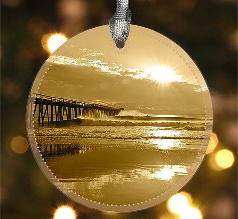 Morning Surf ~ Image on both sides of Metal Ornament complete w red ribbon & sash