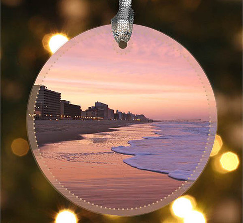 VA Beach ~ Image on both sides of Metal Ornament complete w red ribbon & sash