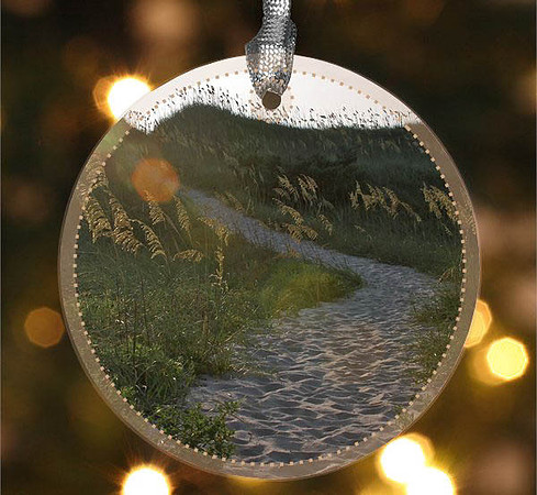 Morning Path ~Image on both sides of Metal Ornament complete w red ribbon & sash