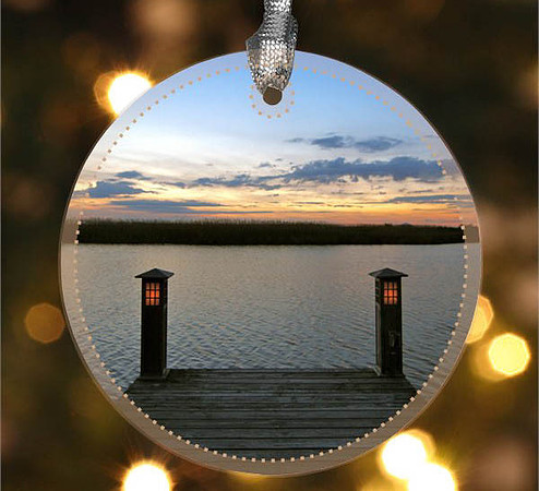Dock of the Bay ~ Image on both sides of Metal Ornament complete w red ribbon & sash