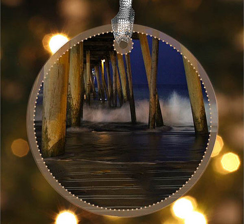 Under the Board Walk ~ Image on both sides of Metal Ornament complete w red ribbon & sash