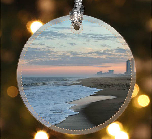 Virginia Shore Line ~ Image on both sides of Metal Ornament complete w red ribbon & sash